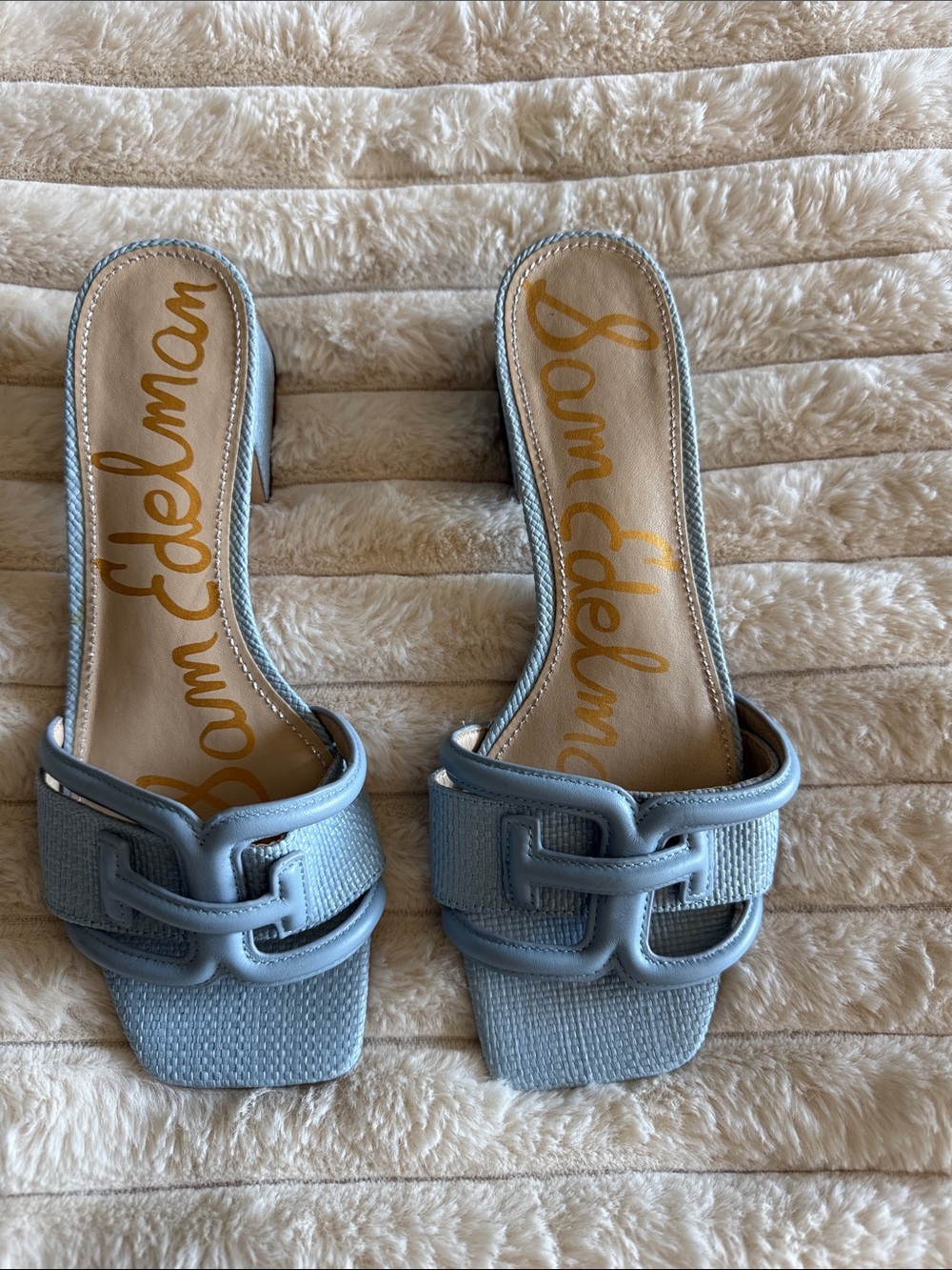 Sam Edelman Powder Blue Square-Toe Slide Mules